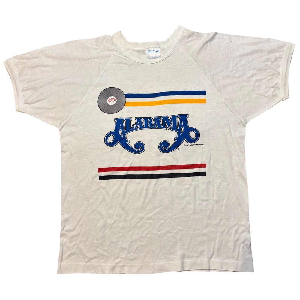 Tee Jays Alabama Band T-Shirt Mens L White Good 1987 Vintage Just Us Tour Raglan